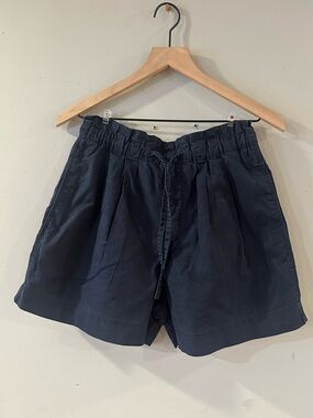 Women’s Navy Linen Cotton Paperbag Shorts